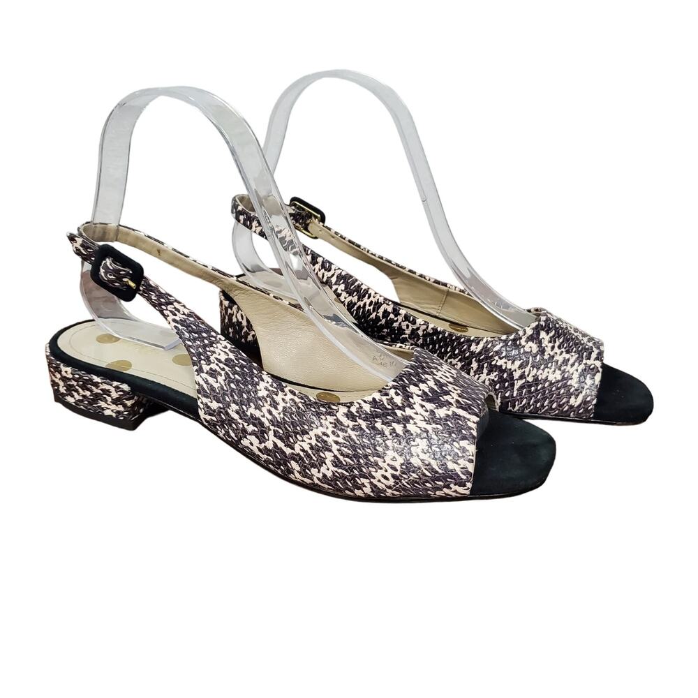 Boden Sling Back Sandal 37 US 6 Snakeskin Peep Toe Classic Preppy Euro Summer